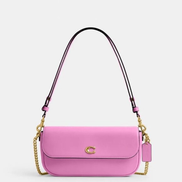 COACH Brook leather flap chain link shoulder crossbody bag - Fuchsia (Defective) - Picture 1 of 14